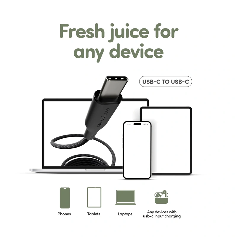 Empower Magnetic įkrovimo laidas USB-C į USB-C, 1.5m - 240W, juoda, 7 nuotrauka